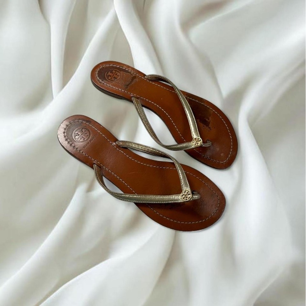 Tory Burch metallic gold leather thong sandals y2k mcbling fairy boho grunge